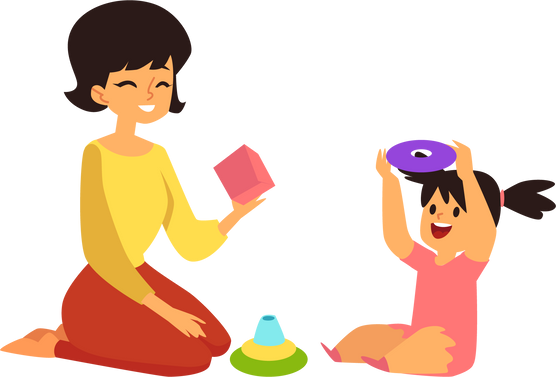 Mother and child sitting and playing learning games