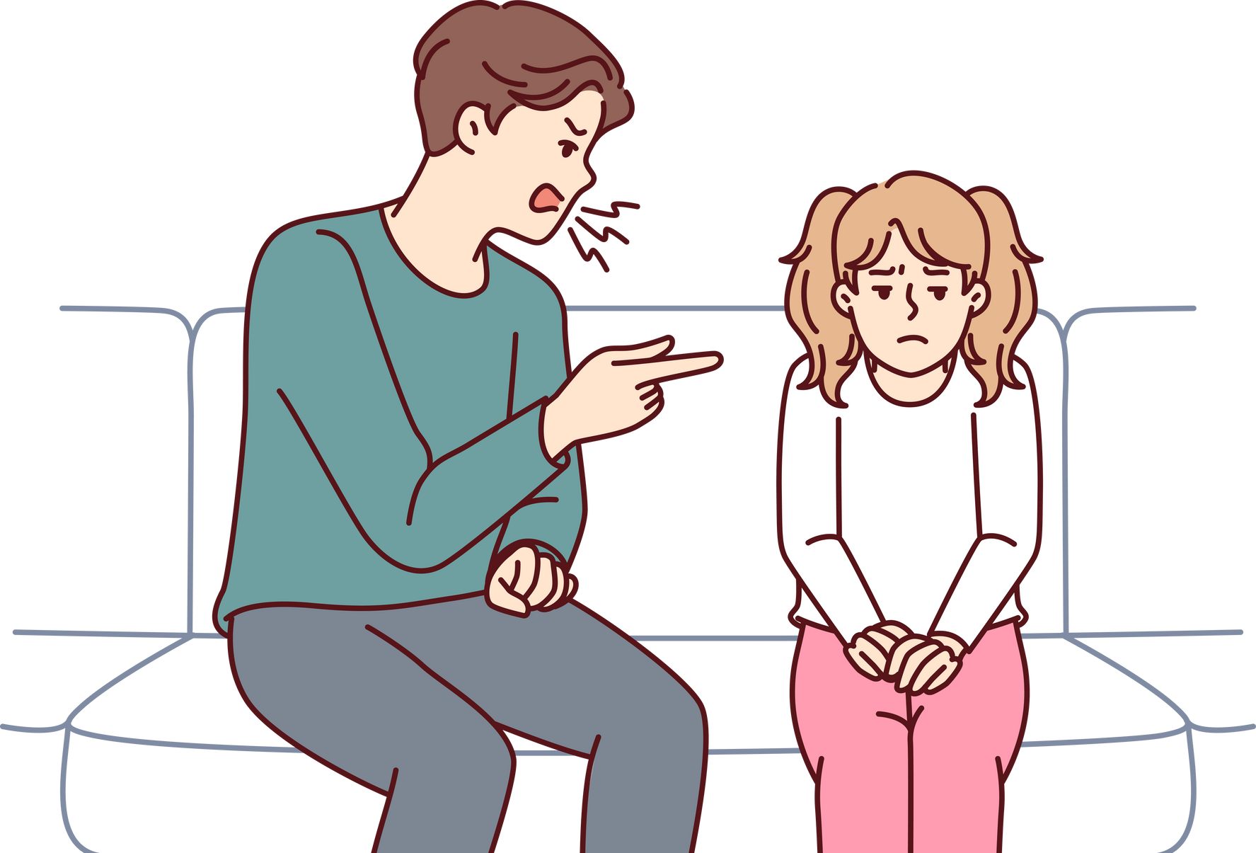 Father Scolding Teenage Daughter Because of Bad Behavior at School Sitting on Couch